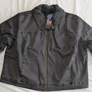 Isaac Mizrahi Live! Black Denim Jacket w/Faux Shearling Lining,Black Sz 2XL New